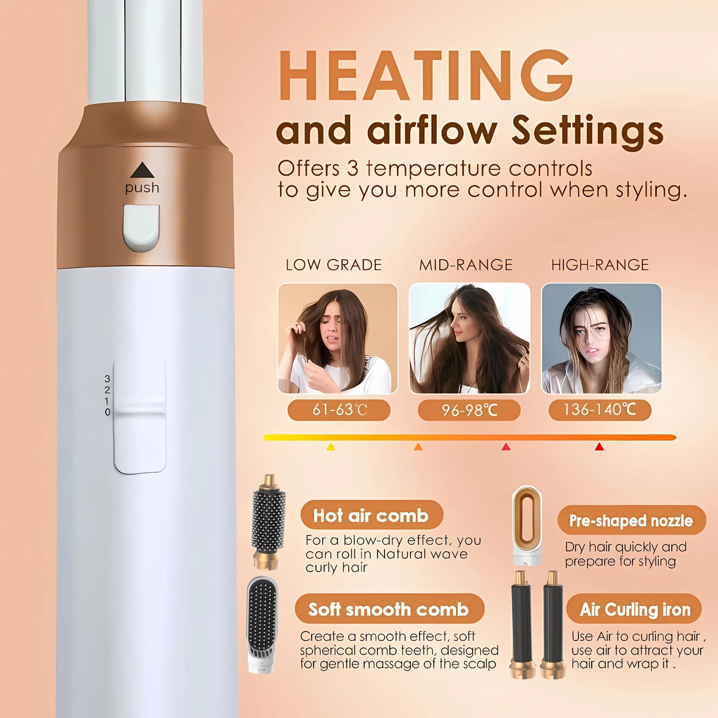 5-in-1 Professional Hair Styler – 1000W Low Noise Hot Air Brush with Dryer, Curler, Straightener & Volumizer