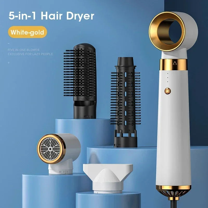 5-in-1 Multifunction Hair Dryer – Hot Air Brush with Automatic Curling, Straightening Comb & Fast-Dry Salon Styling Tool