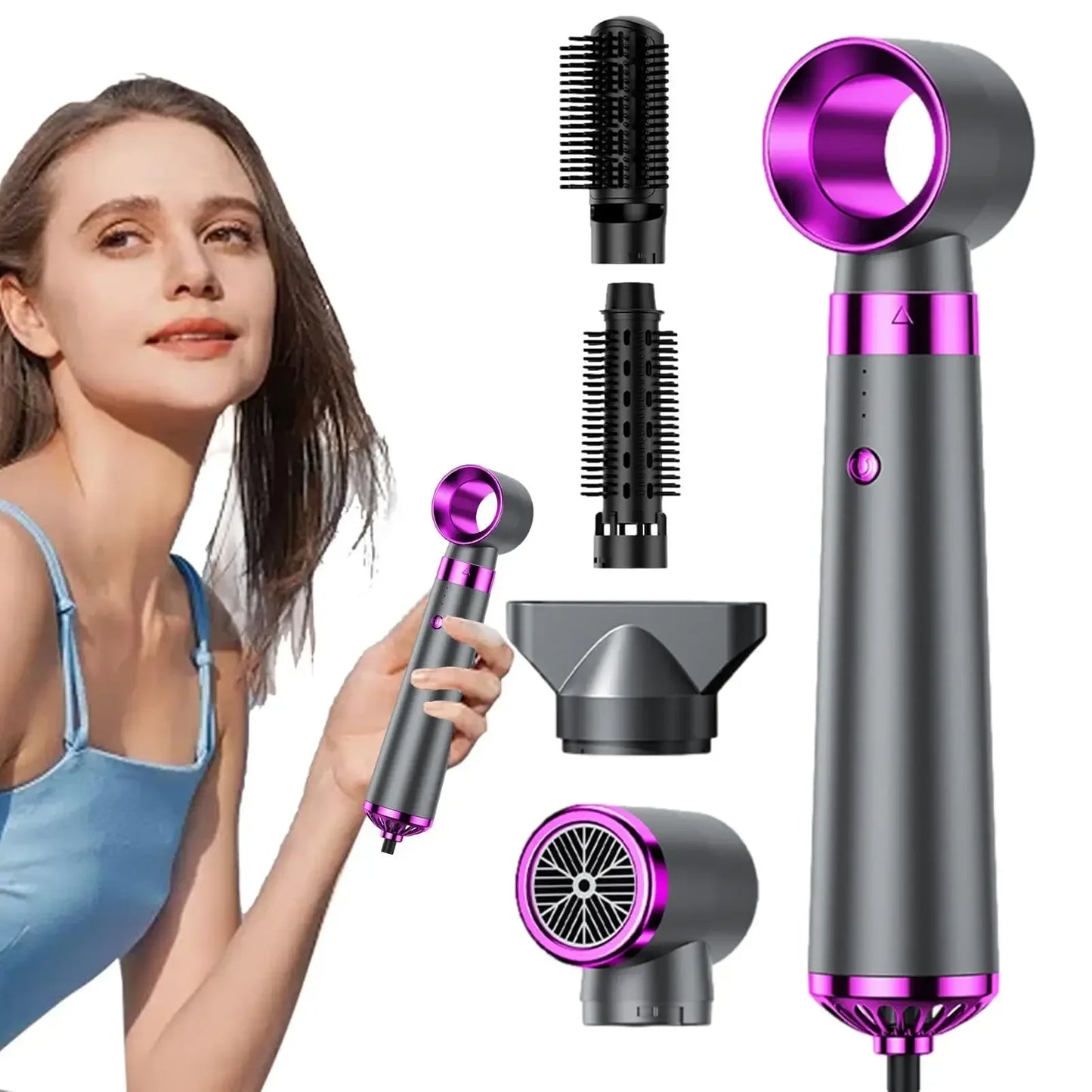 5-in-1 Multifunction Hair Dryer – Hot Air Brush with Automatic Curling, Straightening Comb & Fast-Dry Salon Styling Tool