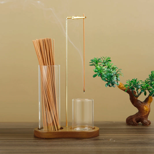 2-in-1 Incense Holder for Sticks – Anti-Ash Flying Incense Burner with Removable Glass Ash Catcher & Stick Organizer